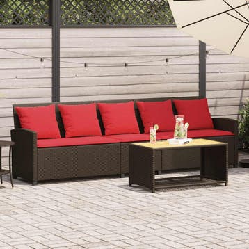 vidaXL Tuinbank 5-zits met kussens poly rattan bruin, Verzenden, Nieuw