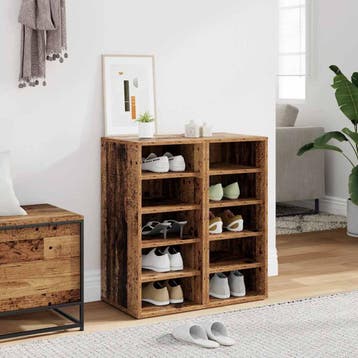 vidaXL Schoenenkasten 2 st 32x35x70 cm bewerkt hout oud, Verzenden, Nieuw