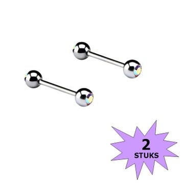 Fako Bijoux - Barbell Piercing - Kristal - 12mm - Wit MC - 2, Verzenden, Nieuw