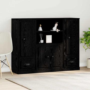 vidaXL Highboard Zwart Eiken 132 x 35,5 x 103,5 cm Bewerkt, Minder dan 50 cm, Verzenden, 100 tot 150 cm, Nieuw