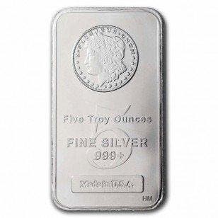 5 Troy Ounce - Zilver .999 - 5 oz Morgan Dollar 999 Fine, Postzegels en Munten, Edelmetalen en Baren