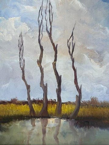 Leo Jordaens (1944-2000) - Birches at a marsh pool.