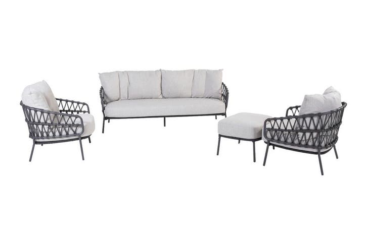 4SO Calpi stoel-bank loungeset met voetenbank - 4-delig, Tuin en Terras, Tuinsets en Loungesets, Loungeset, Nieuw, Rvs, Verzenden