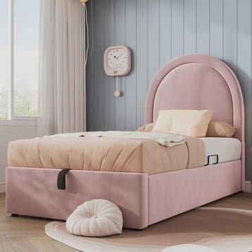 Roze Velvet Kinderbed 90x200 cm met Opbergruimte - Stijlvol, Huis en Inrichting, Slaapkamer | Bedden, Verzenden, Nieuw