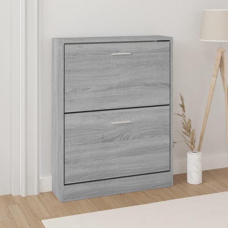vidaXL Schoenenkast 59x17x81 cm bewerkt hout grijs sonoma, Huis en Inrichting, Kasten | Schoenenrekken, Nieuw, Verzenden