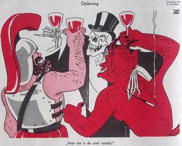Spotprent De dood, Mars en de duivel vieren het einde van..., Antiek en Kunst, Kunst | Litho's en Zeefdrukken, Verzenden
