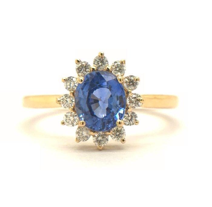 Ring - 14 karaat Geel goud - 1.62ct. tw. Saffier - Diamant, Sieraden, Tassen en Uiterlijk, Ringen