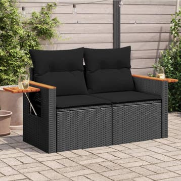 vidaXL Tuinbank 2-zits met kussens poly rattan zwart, Verzenden, Nieuw