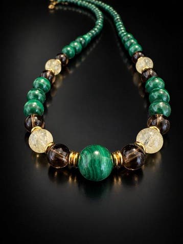 Verguld, 18k, Zilver - Ketting met hanger - malachiet