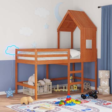 vidaXL Hoogslaper bedframe Wasbruin 90 x 190 cm Massief, Verzenden, Nieuw, Bruin, Hout