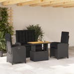 vidaXL 4-delige Tuinset met kussens poly rattan zwart, 4 zitplaatsen, Nieuw, Tuinset, Verzenden