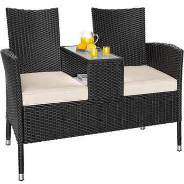 Polyrotan Tuinbank Zwart 145x58x87cm (Voor in Huis), Verzenden, Nieuw