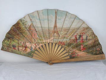 Exposition Universelle 1889 Handwaaier - Hout, papier op