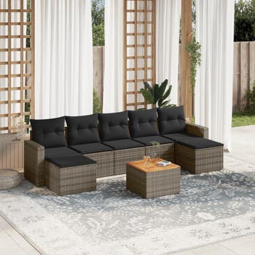 vidaXL 8-delige Loungeset met kussens poly rattan grijs, Verzenden, Nieuw, Loungeset