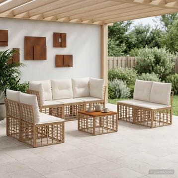 vidaXL Buiten bankenset 8 st Natuurlijk en Crème Wit, Tuin en Terras, Verzenden, Nieuw, 8 zitplaatsen