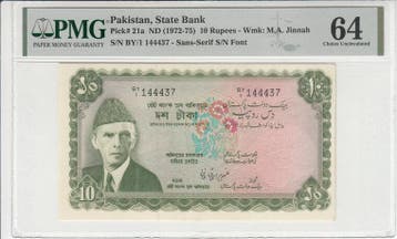 Pakistan 10 Rupees Nd 1972-75 Pick 21a Pmg Choice Unc 64, Verzenden