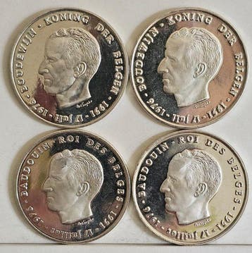 België. Boudewijn I. Lot of 4 Silver 250 Francs 1976 – 25