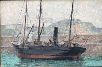 Leon Couturier (1842-1935) - Superbe Bateau de profil au