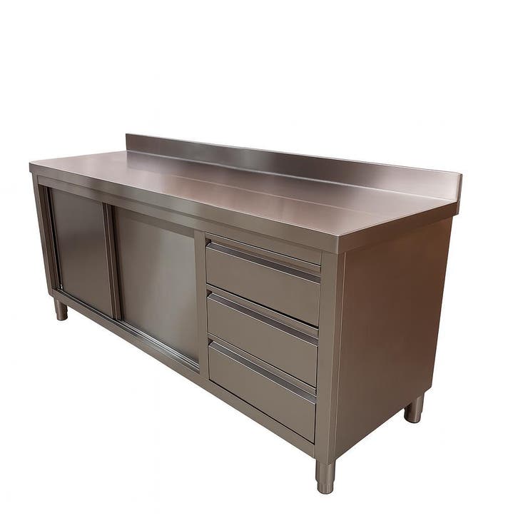 RVS werkkast met 3 lades en spatrand - diverse formaten, Zakelijke goederen, Horeca | Meubilair en Inrichting, Nieuw in verpakking