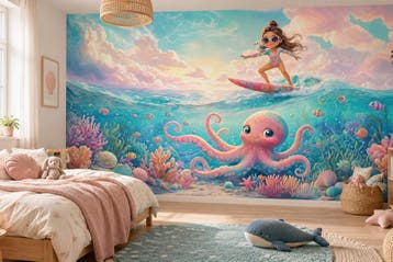 Zeedieren behang meisjeskamer – fotobehang met octopus, Verzenden, Fotobehang