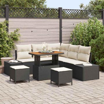 vidaXL Tuinbankenset 8 st Zwart Poly riet, Verzenden, Nieuw, Rotan, 8 zitplaatsen