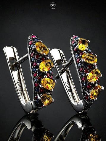 Gele saffier oorbellen - 925 sterlingzilver - Oorbellen met, Antiek en Kunst
