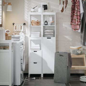 2dekans | SoBuy Badkamer Kolomkast - 2 Planken - 1 Wasmand -, Huis en Inrichting, Ophalen of Verzenden, Zo goed als nieuw