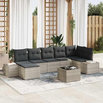 vidaXL Tuin Sofa Set 7 st Lichtgrijs poly rattan, Verzenden, Nieuw, 7 zitplaatsen