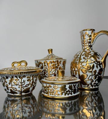 Keramis Boch - Tafelservies (4) - D3175 - Creamware, Goud -