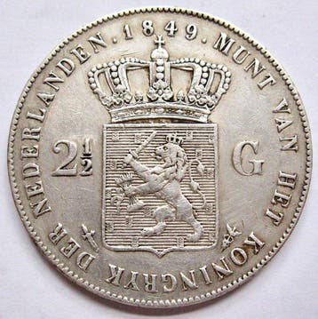 Nederland. Willem II. 2 1/2 Gulden 1849 - Schaarser jaartal, Postzegels en Munten, Munten | Nederland