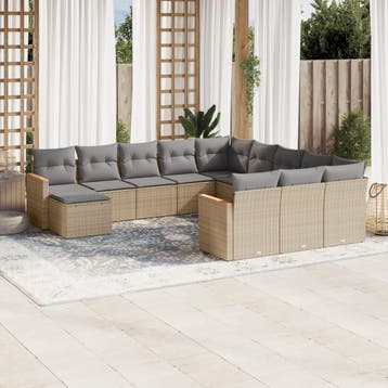 vidaXL 12-delige Loungeset met kussens poly rattan beige, Tuin en Terras, Verzenden, Nieuw, Loungeset