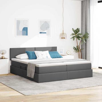 vidaXL Opslag bed met matras Donkergrijs 180 x 200 cm Nep, Verzenden, Nieuw, Grijs