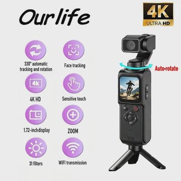 Ourlife 4K Pocket Action Camera met 330° Draaibare Lens, Tou, Verzenden, Nieuw