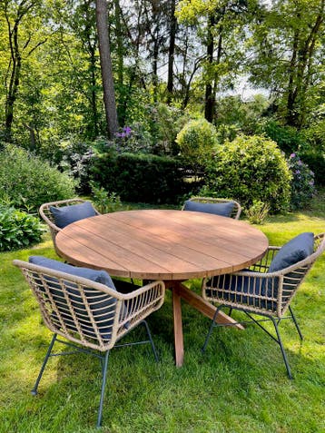 Ronde Tuintafel | Teakhout | Gratis bezorging en Montage |, Tuin en Terras, Tuintafels, Ophalen of Verzenden, Nieuw, Rond, Teakhout