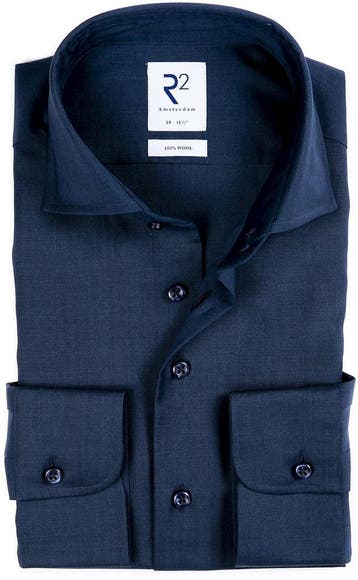 R2 Overhemd Wol Donkerblauw maat 48 Heren, Verzenden, Nieuw, Blauw, R2 Amsterdam