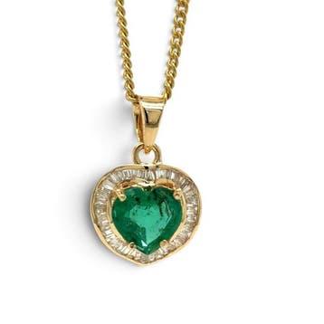 Hanger - 14 karaat Geel goud - 1.31ct. tw. Smaragd - Diamant