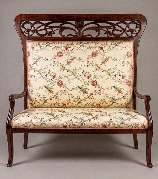 Sofa - Mahonie, Stoffa San Leucio, Antiek en Kunst, Kunst | Designobjecten