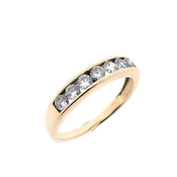 Gouden rijring met zirconia, 18 tot 19, Gebruikt, Overige kleuren, Ophalen of Verzenden