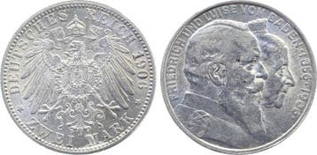 Duitsland 2 Mark 1906 G Baden goudene Hochzeit J 34 kl Fl..., Verzenden