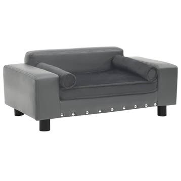 vidaXL Hondenbank 81x43x31 cm pluche en kunstleer grijs, Dieren en Toebehoren, Verzenden, Nieuw
