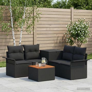 vidaXL Bankstel 6 st 4-Aantal zitplaatsen Zwart Poly Rattan, Verzenden, Nieuw, Rotan, 6 zitplaatsen