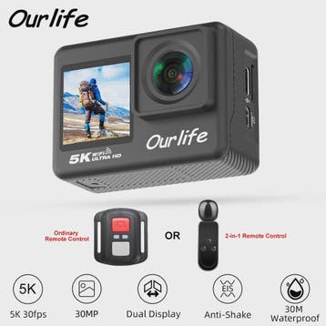 Ourlife MTR60 Pro 5K Actiecamera: 4K60FPS, WiFi, Waterdicht,, Verzenden, Nieuw