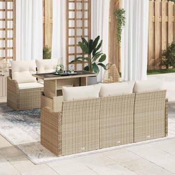 vidaXL Tuin Sofa Set 6 st Beige poly rattan, Verzenden, Nieuw, Rotan, 6 zitplaatsen