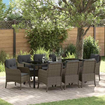 vidaXL Tuin eettafelset 9 st Grijs poly rattan, Verzenden, Nieuw, Meer dan 8 zitplaatsen