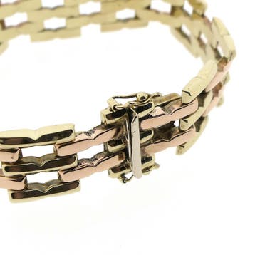 8 karaat bicolor Bismarck schakelarmband, Ophalen of Verzenden, Gebruikt, Overige kleuren, Goud