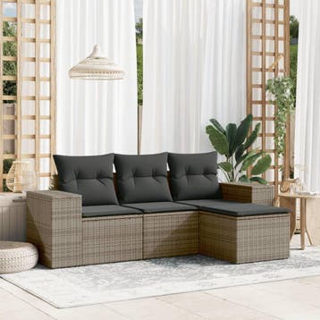vidaXL 4-delige Loungeset met kussens poly rattan grijs, Verzenden, Nieuw, Loungeset