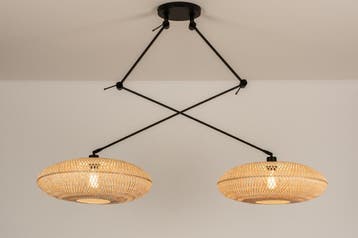 Rietveld Hanglampen - Bruin, Naturel - Metaal, Rotan, Verzenden, Nieuw