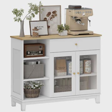 Stijlvol Wit Sideboard met Glazen Deuren, Lade en Open Vakke, Verzenden, Nieuw