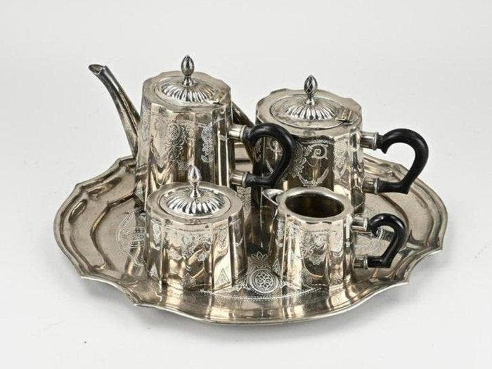Koffie- en theeservies - Verzilverd - Antique - NO RESERVE, Antiek en Kunst, Curiosa en Brocante