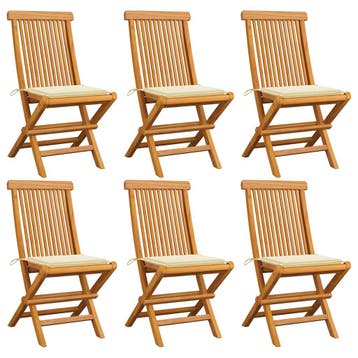 vidaXL Klapstoelen met crèmekleurige kussens, 6 stuks,, Verzenden, Nieuw, Teakhout